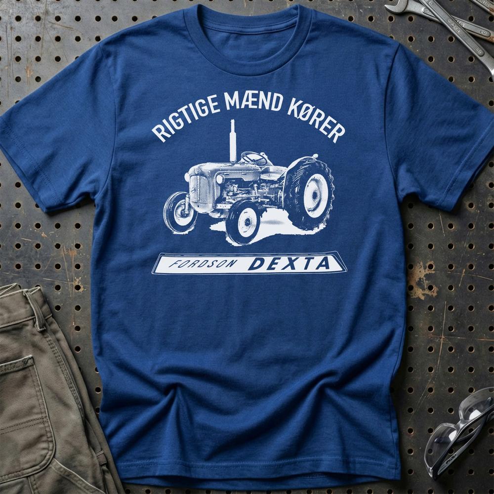 Fordson - Rigtige Mænd Kører Fordson Dexta Unisex T-Shirt , Bomuld-Beklædning-Fordson-Blå Royal-S-Garage Culture Shop- garage - man cave - merchandise