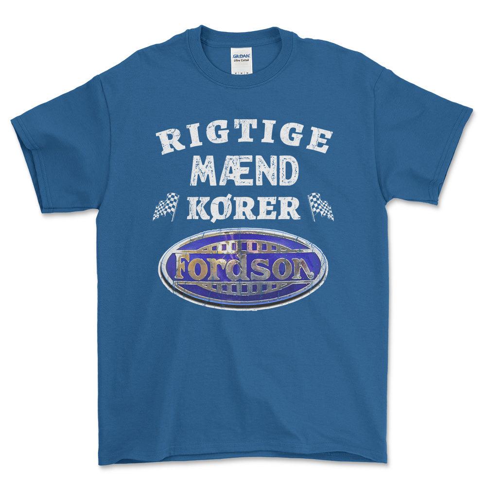 Fordson Rigtige Mænd Kører - Unisex T-Shirt , Bomuld-Beklædning-Fordson-Blå Royal-S-Forside-Garage Culture Shop- garage - man cave - merchandise