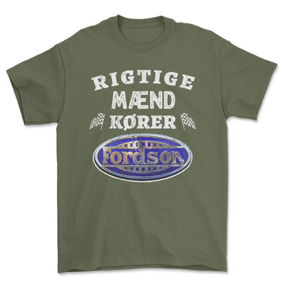 Fordson Rigtige Mænd Kører - Unisex T-Shirt , Bomuld-Beklædning-Fordson-Grøn Militær-S-Forside-Garage Culture Shop- garage - man cave - merchandise