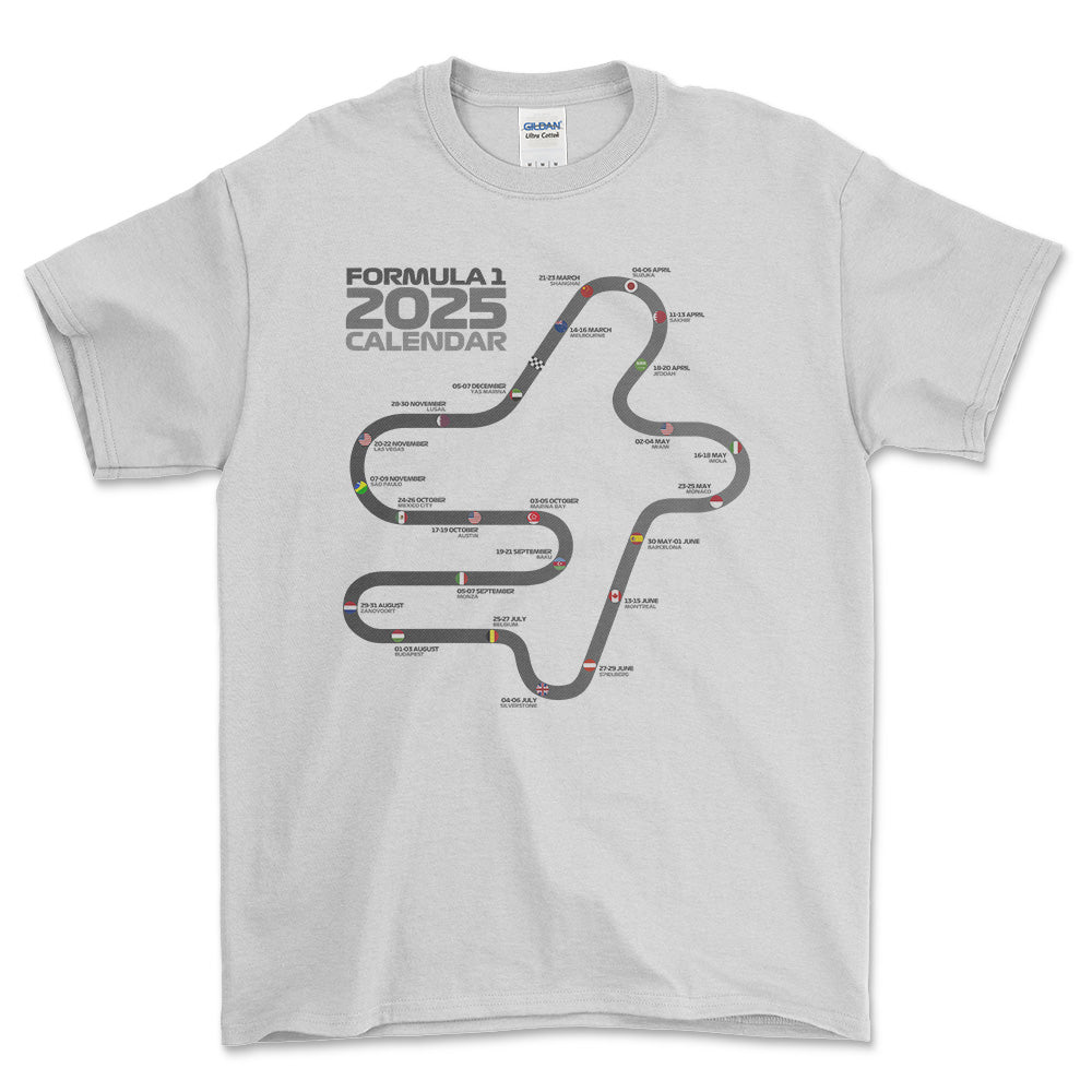 Formula 1 2025 Calendar - Unisex T-Shirt , Bomuld-Beklædning-Formula 1-Hvid-S-Forside-Garage Culture Shop- garage - man cave - merchandise