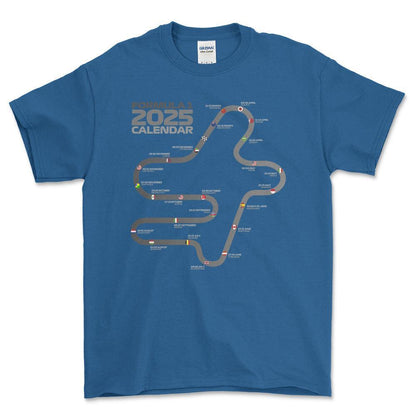 Formula 1 2025 Calendar - Unisex T-Shirt , Bomuld-Beklædning-Formula 1-Blå Royal-S-Forside-Garage Culture Shop- garage - man cave - merchandise