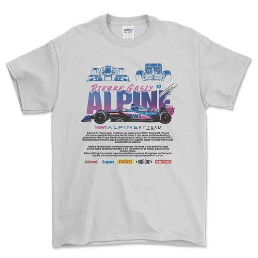 Formula 1 Alpine Pierre Gasly - Unisex T-Shirt , Bomuld-Beklædning-Formula 1-Hvid-S-Forside-Garage Culture Shop- garage - man cave - merchandise
