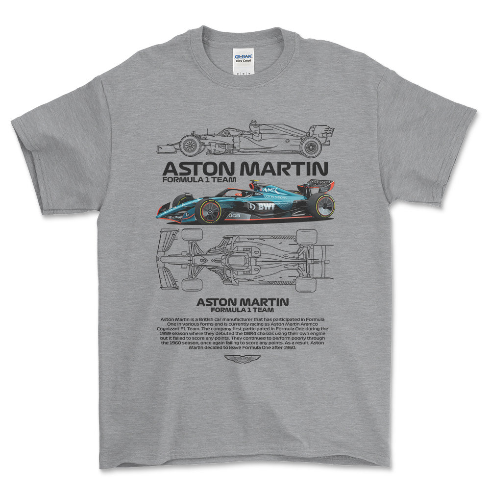Formula 1 Aston Martin Team - Unisex T-Shirt , Bomuld-Beklædning-Formula 1-Grå Sport-S-Forside-Garage Culture Shop- garage - man cave - merchandise