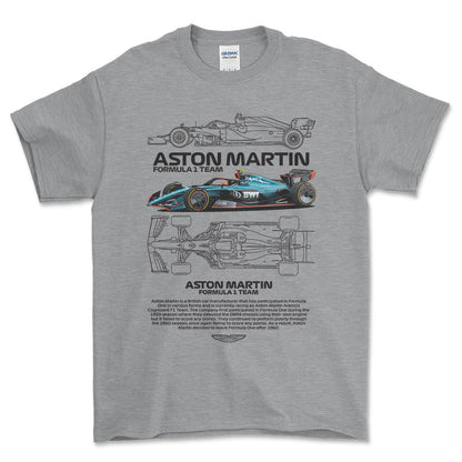 Formula 1 Aston Martin Team - Unisex T-Shirt , Bomuld-Beklædning-Formula 1-Grå Sport-S-Forside-Garage Culture Shop- garage - man cave - merchandise