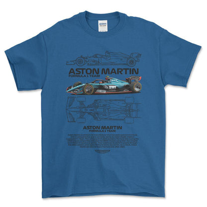 Formula 1 Aston Martin Team - Unisex T-Shirt , Bomuld-Beklædning-Formula 1-Blå Royal-S-Forside-Garage Culture Shop- garage - man cave - merchandise