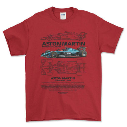 Formula 1 Aston Martin Team - Unisex T-Shirt , Bomuld-Beklædning-Formula 1-Rød-S-Forside-Garage Culture Shop- garage - man cave - merchandise