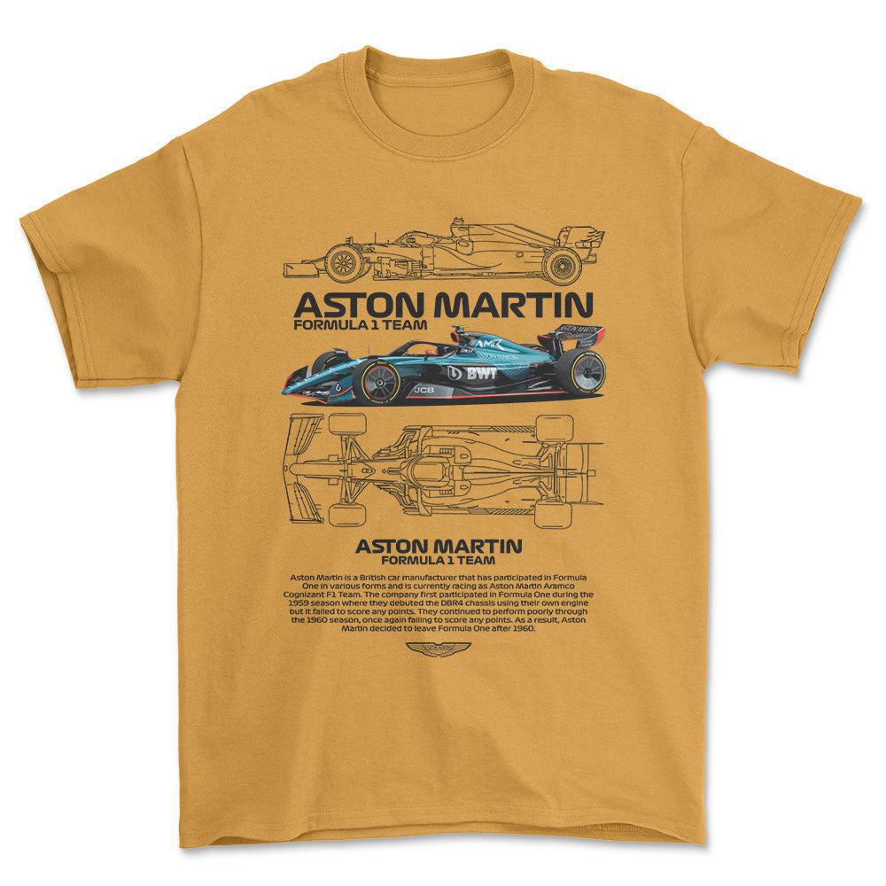 Formula 1 Aston Martin Team - Unisex T-Shirt , Bomuld-Beklædning-Formula 1-Guld-S-Forside-Garage Culture Shop- garage - man cave - merchandise
