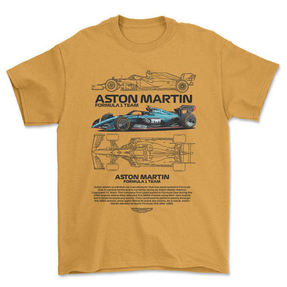 Formula 1 Aston Martin Team - Unisex T-Shirt , Bomuld-Beklædning-Formula 1-Guld-S-Forside-Garage Culture Shop- garage - man cave - merchandise