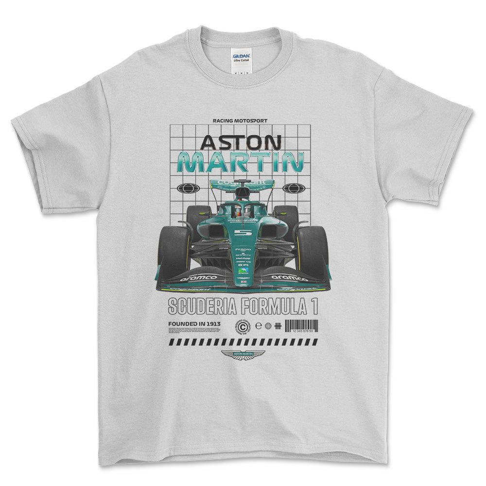 Formula 1 Aston Martin - Unisex T-Shirt , Bomuld-Beklædning-Formula 1-Hvid-S-Forside-Garage Culture Shop- garage - man cave - merchandise