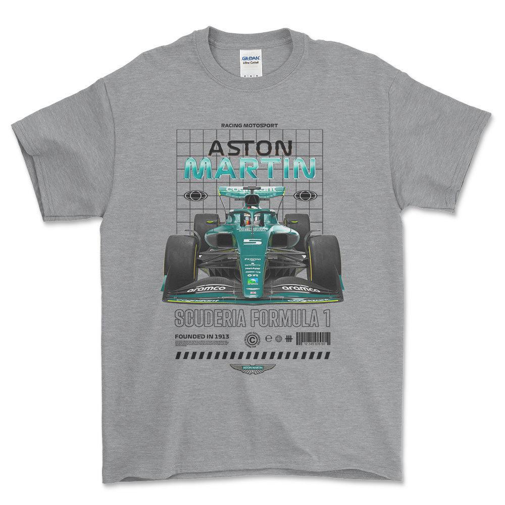 Formula 1 Aston Martin - Unisex T-Shirt , Bomuld-Beklædning-Formula 1-Grå Sport-S-Forside-Garage Culture Shop- garage - man cave - merchandise