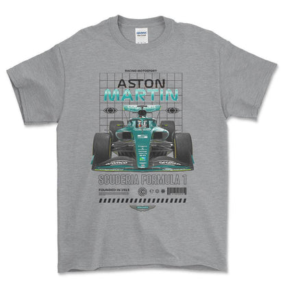 Formula 1 Aston Martin - Unisex T-Shirt , Bomuld-Beklædning-Formula 1-Grå Sport-S-Forside-Garage Culture Shop- garage - man cave - merchandise