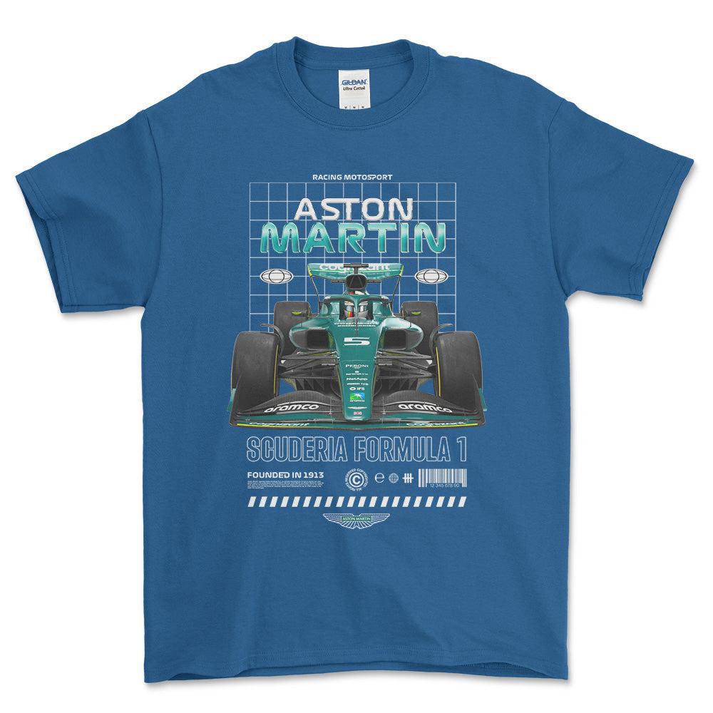 Formula 1 Aston Martin - Unisex T-Shirt , Bomuld-Beklædning-Formula 1-Blå Royal-S-Forside-Garage Culture Shop- garage - man cave - merchandise