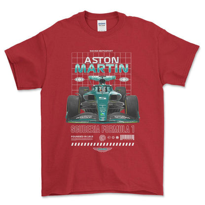 Formula 1 Aston Martin - Unisex T-Shirt , Bomuld-Beklædning-Formula 1-Rød-S-Forside-Garage Culture Shop- garage - man cave - merchandise