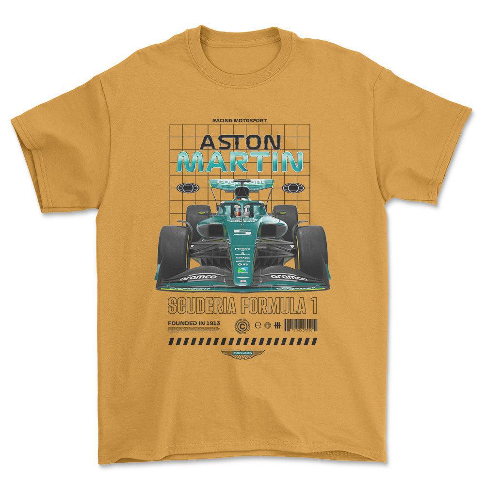 Formula 1 Aston Martin - Unisex T-Shirt , Bomuld-Beklædning-Formula 1-Guld-S-Forside-Garage Culture Shop- garage - man cave - merchandise