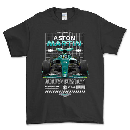 Formula 1 Aston Martin - Unisex T-Shirt , Bomuld-Beklædning-Formula 1-Sort-S-Forside-Garage Culture Shop- garage - man cave - merchandise