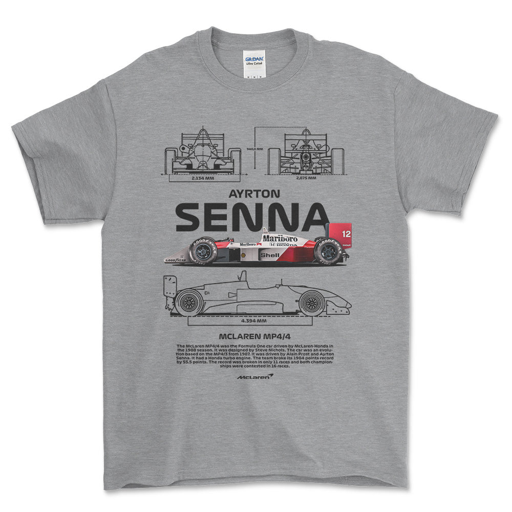 Formula 1 Ayrton Senna - Unisex T-Shirt , Bomuld-Beklædning-Formula 1-Grå Sport-S-Forside-Garage Culture Shop- garage - man cave - merchandise