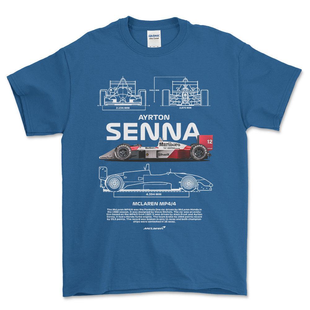 Formula 1 Ayrton Senna - Unisex T-Shirt , Bomuld-Beklædning-Formula 1-Blå Royal-S-Forside-Garage Culture Shop- garage - man cave - merchandise
