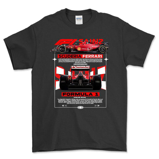 Formula 1 Carlos Sainz - Unisex T-Shirt , Bomuld-Beklædning-Formula 1-Sort-S-Forside-Garage Culture Shop- garage - man cave - merchandise