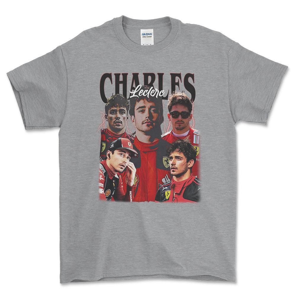 Formula 1 Charles Leclerc - Unisex T-Shirt , Bomuld-Beklædning-Formula 1-Grå Sport-S-Forside-Garage Culture Shop- garage - man cave - merchandise