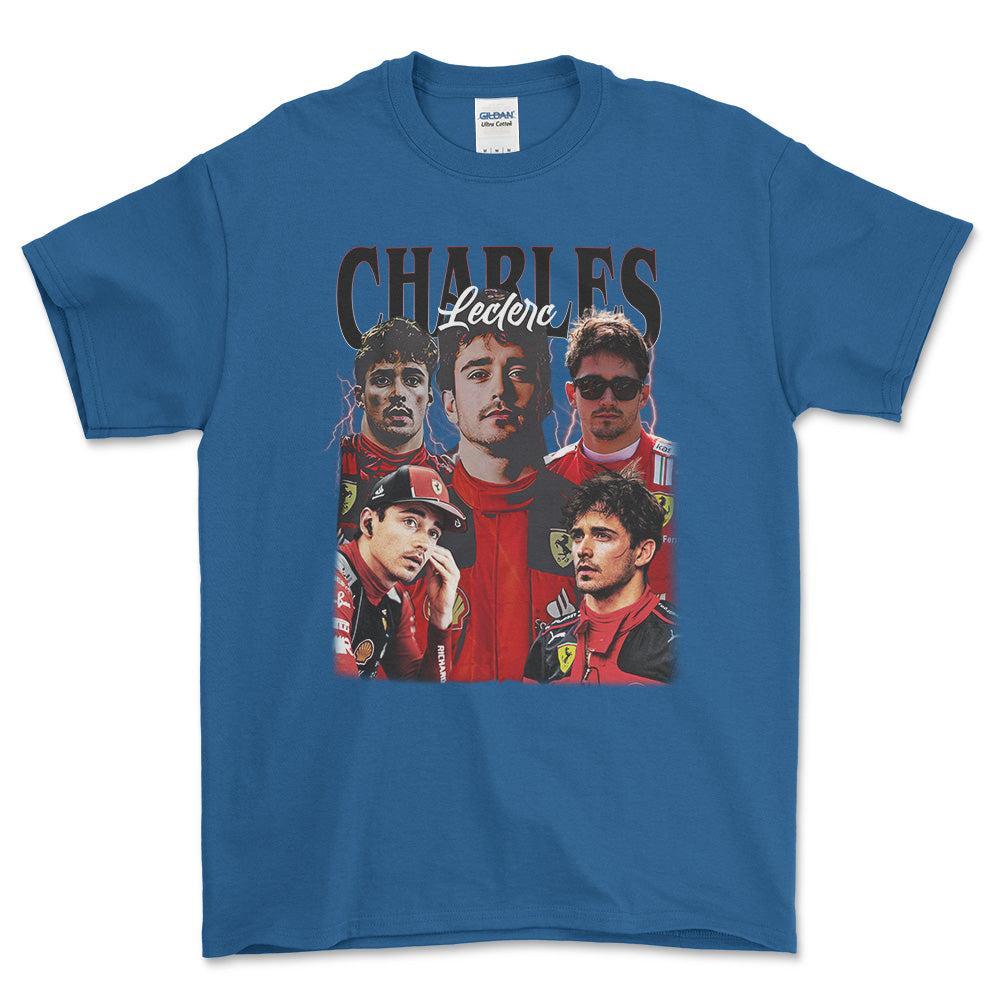 Formula 1 Charles Leclerc - Unisex T-Shirt , Bomuld-Beklædning-Formula 1-Blå Royal-S-Forside-Garage Culture Shop- garage - man cave - merchandise