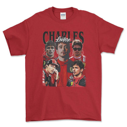 Formula 1 Charles Leclerc - Unisex T-Shirt , Bomuld-Beklædning-Formula 1-Rød-S-Forside-Garage Culture Shop- garage - man cave - merchandise