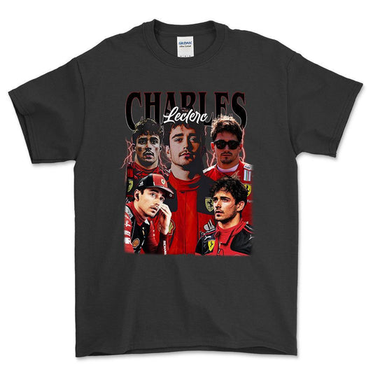 Formula 1 Charles Leclerc - Unisex T-Shirt , Bomuld-Beklædning-Formula 1-Sort-S-Forside-Garage Culture Shop- garage - man cave - merchandise