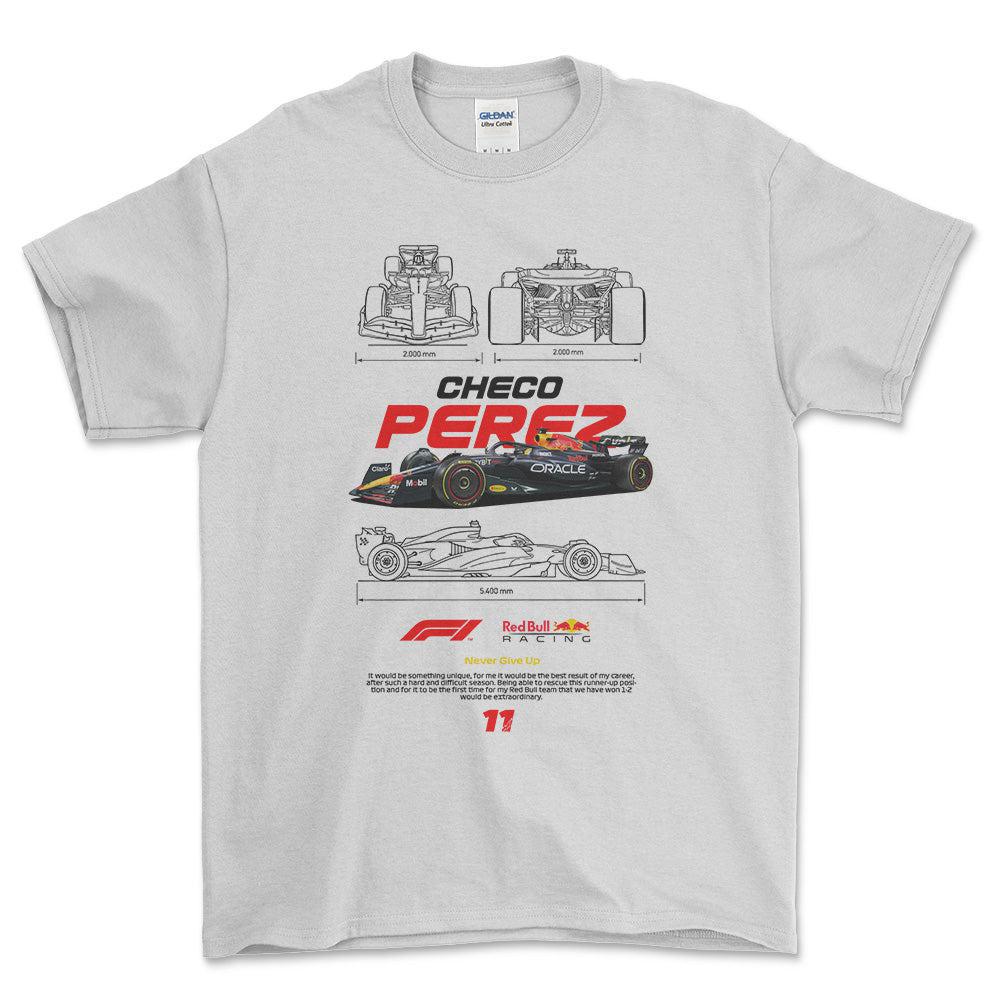 Formula 1 Checo Perez - Unisex T-Shirt , Bomuld-Beklædning-Formula 1-Hvid-S-Forside-Garage Culture Shop- garage - man cave - merchandise