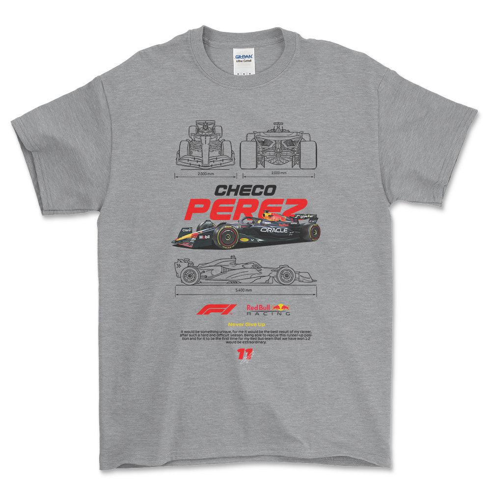 Formula 1 Checo Perez - Unisex T-Shirt , Bomuld-Beklædning-Formula 1-Grå Sport-S-Forside-Garage Culture Shop- garage - man cave - merchandise