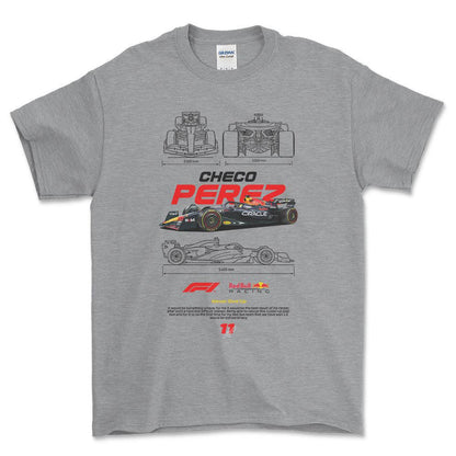 Formula 1 Checo Perez - Unisex T-Shirt , Bomuld-Beklædning-Formula 1-Grå Sport-S-Forside-Garage Culture Shop- garage - man cave - merchandise