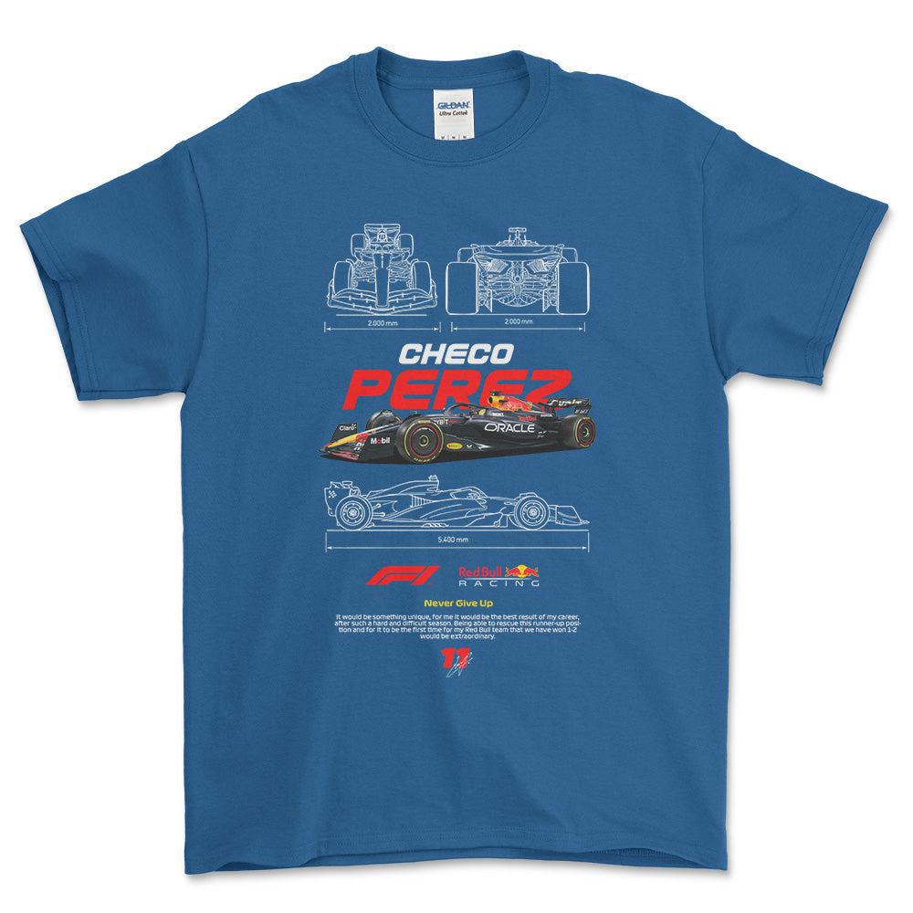 Formula 1 Checo Perez - Unisex T-Shirt , Bomuld-Beklædning-Formula 1-Blå Royal-S-Forside-Garage Culture Shop- garage - man cave - merchandise