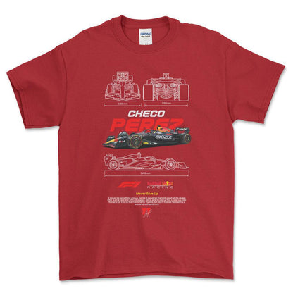 Formula 1 Checo Perez - Unisex T-Shirt , Bomuld-Beklædning-Formula 1-Rød-S-Forside-Garage Culture Shop- garage - man cave - merchandise