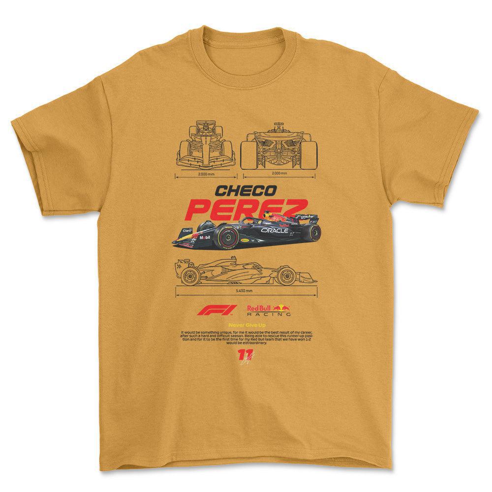 Formula 1 Checo Perez - Unisex T-Shirt , Bomuld-Beklædning-Formula 1-Guld-S-Forside-Garage Culture Shop- garage - man cave - merchandise