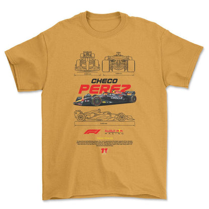 Formula 1 Checo Perez - Unisex T-Shirt , Bomuld-Beklædning-Formula 1-Guld-S-Forside-Garage Culture Shop- garage - man cave - merchandise