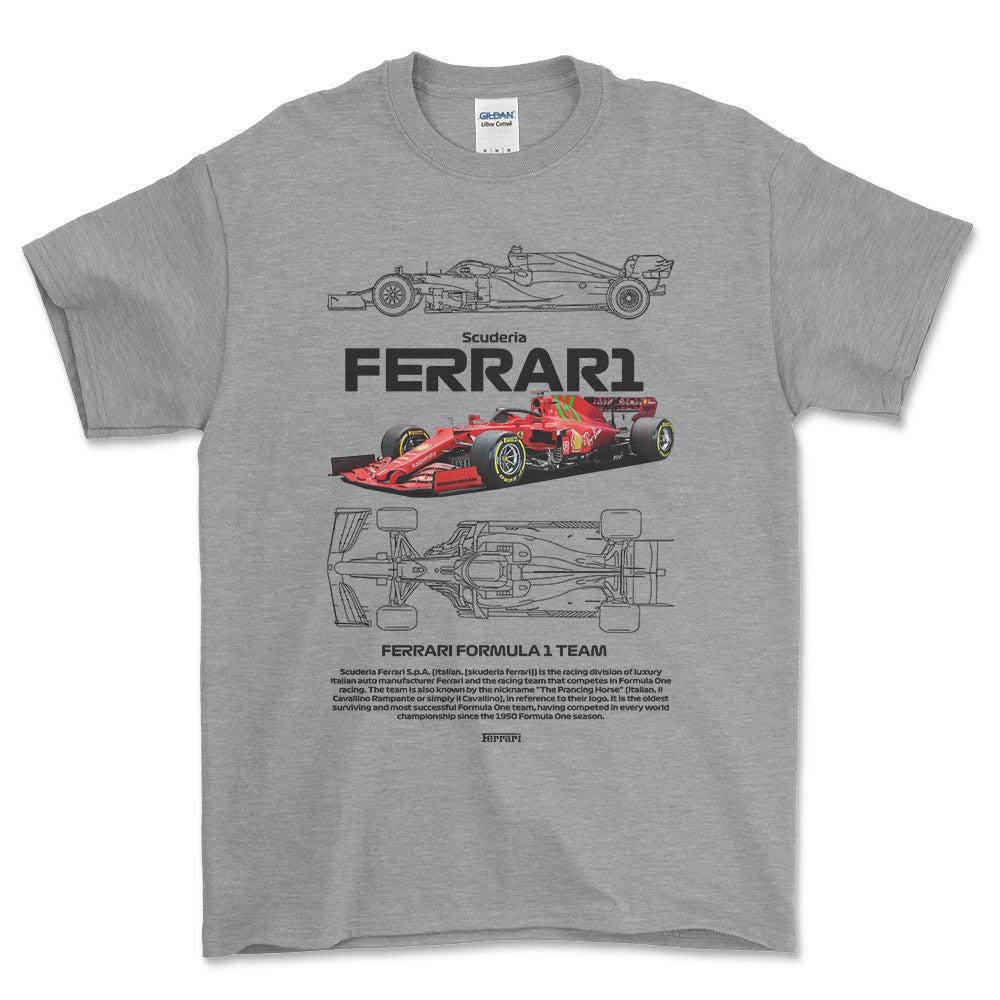 Formula 1 Ferrari Scuderia - Unisex T-Shirt , Bomuld-Beklædning-Formula 1-Grå Sport-S-Forside-Garage Culture Shop- garage - man cave - merchandise