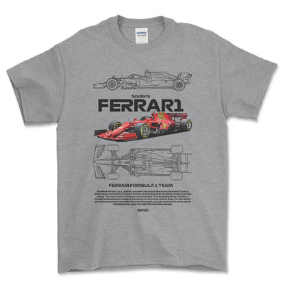 Formula 1 Ferrari Scuderia - Unisex T-Shirt , Bomuld-Beklædning-Formula 1-Grå Sport-S-Forside-Garage Culture Shop- garage - man cave - merchandise