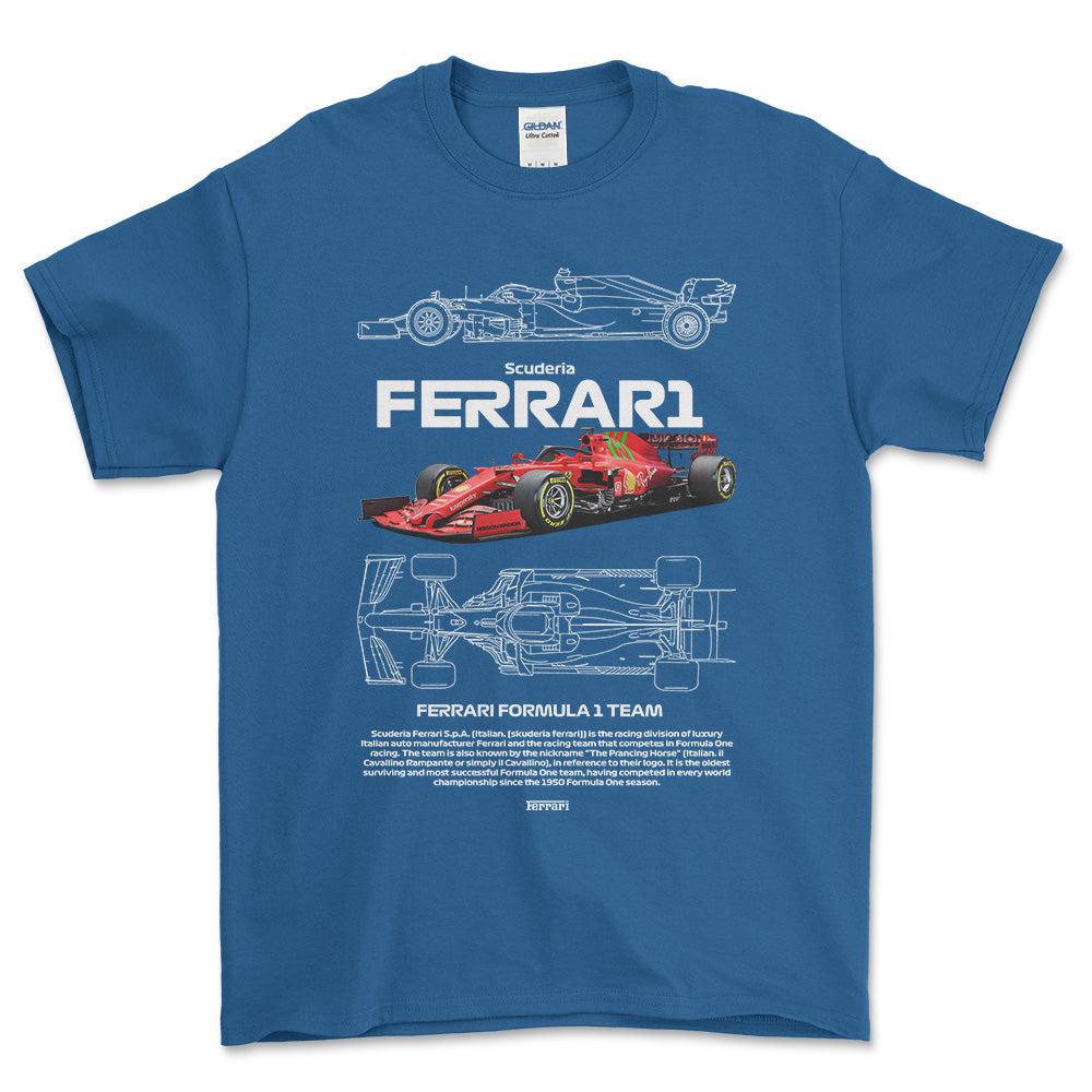 Formula 1 Ferrari Scuderia - Unisex T-Shirt , Bomuld-Beklædning-Formula 1-Blå Royal-S-Forside-Garage Culture Shop- garage - man cave - merchandise