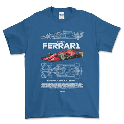Formula 1 Ferrari Scuderia - Unisex T-Shirt , Bomuld-Beklædning-Formula 1-Blå Royal-S-Forside-Garage Culture Shop- garage - man cave - merchandise