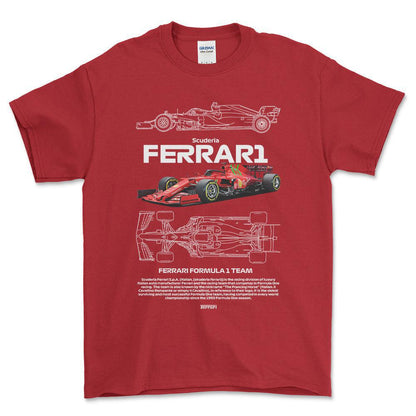 Formula 1 Ferrari Scuderia - Unisex T-Shirt , Bomuld-Beklædning-Formula 1-Rød-S-Forside-Garage Culture Shop- garage - man cave - merchandise