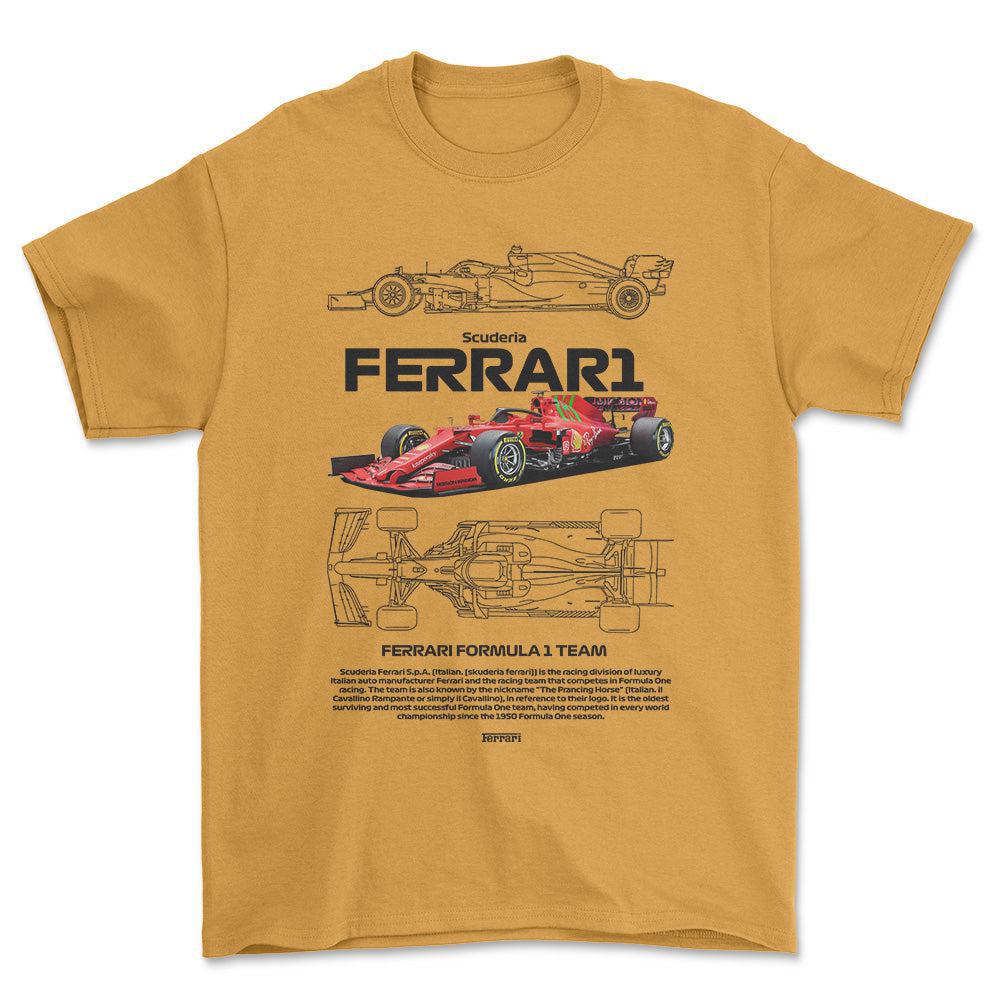 Formula 1 Ferrari Scuderia - Unisex T-Shirt , Bomuld-Beklædning-Formula 1-Guld-S-Forside-Garage Culture Shop- garage - man cave - merchandise