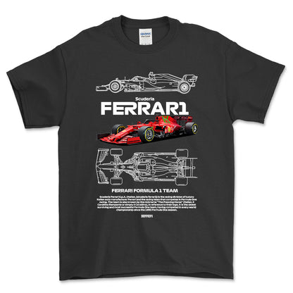 Formula 1 Ferrari Scuderia - Unisex T-Shirt , Bomuld-Beklædning-Formula 1-Sort-S-Forside-Garage Culture Shop- garage - man cave - merchandise
