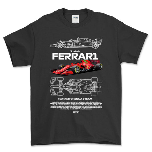 Formula 1 Ferrari Scuderia - Unisex T-Shirt , Bomuld-Beklædning-Formula 1-Sort-S-Forside-Garage Culture Shop- garage - man cave - merchandise