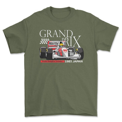 Formula 1 Grand Prix - Unisex T-Shirt , Bomuld-Beklædning-Formula 1-Grøn Militær-S-Forside-Garage Culture Shop- garage - man cave - merchandise