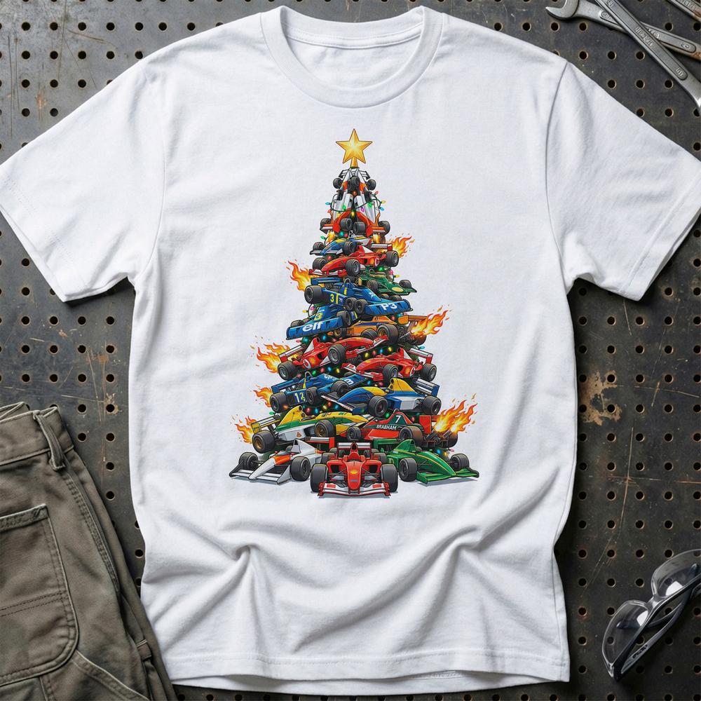 Formula 1 Juletræ Christmas Tree - Unisex T-Shirt-Beklædning-Formula 1-Hvid-S-Garage Culture Shop- garage - man cave - merchandise