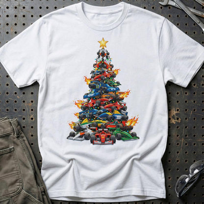 Formula 1 Juletræ Christmas Tree - Unisex T-Shirt-Beklædning-Formula 1-Hvid-S-Garage Culture Shop- garage - man cave - merchandise