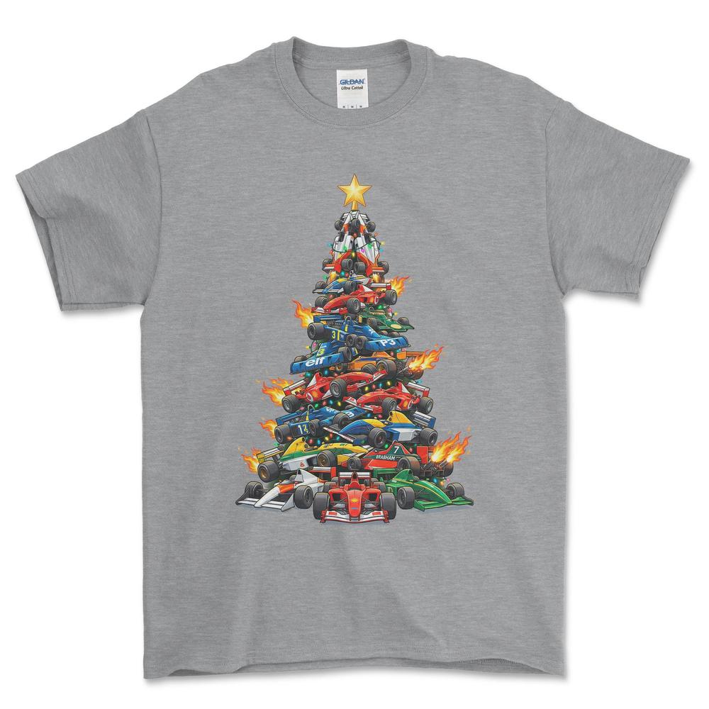 Formula 1 Juletræ Christmas Tree - Unisex T-Shirt-Beklædning-Formula 1-Grå Sport-S-Forside-Garage Culture Shop- garage - man cave - merchandise