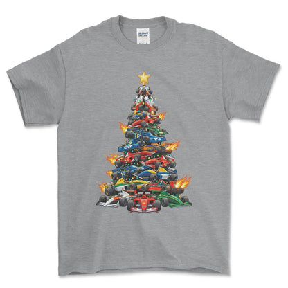 Formula 1 Juletræ Christmas Tree - Unisex T-Shirt-Beklædning-Formula 1-Grå Sport-S-Forside-Garage Culture Shop- garage - man cave - merchandise