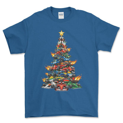 Formula 1 Juletræ Christmas Tree - Unisex T-Shirt-Beklædning-Formula 1-Blå Royal-S-Forside-Garage Culture Shop- garage - man cave - merchandise