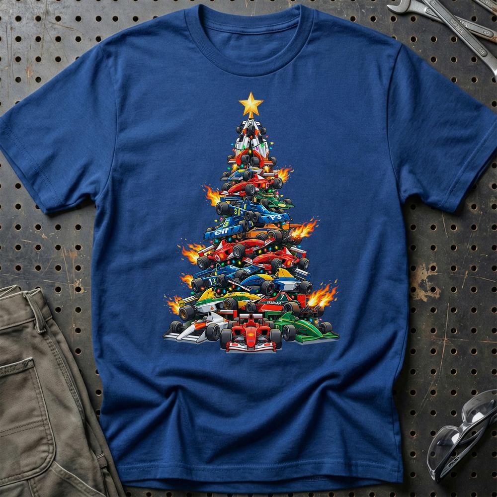 Formula 1 Juletræ Christmas Tree - Unisex T-Shirt-Beklædning-Formula 1-Blå Royal-S-Garage Culture Shop- garage - man cave - merchandise