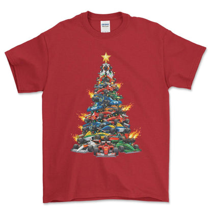 Formula 1 Juletræ Christmas Tree - Unisex T-Shirt-Beklædning-Formula 1-Rød-S-Forside-Garage Culture Shop- garage - man cave - merchandise
