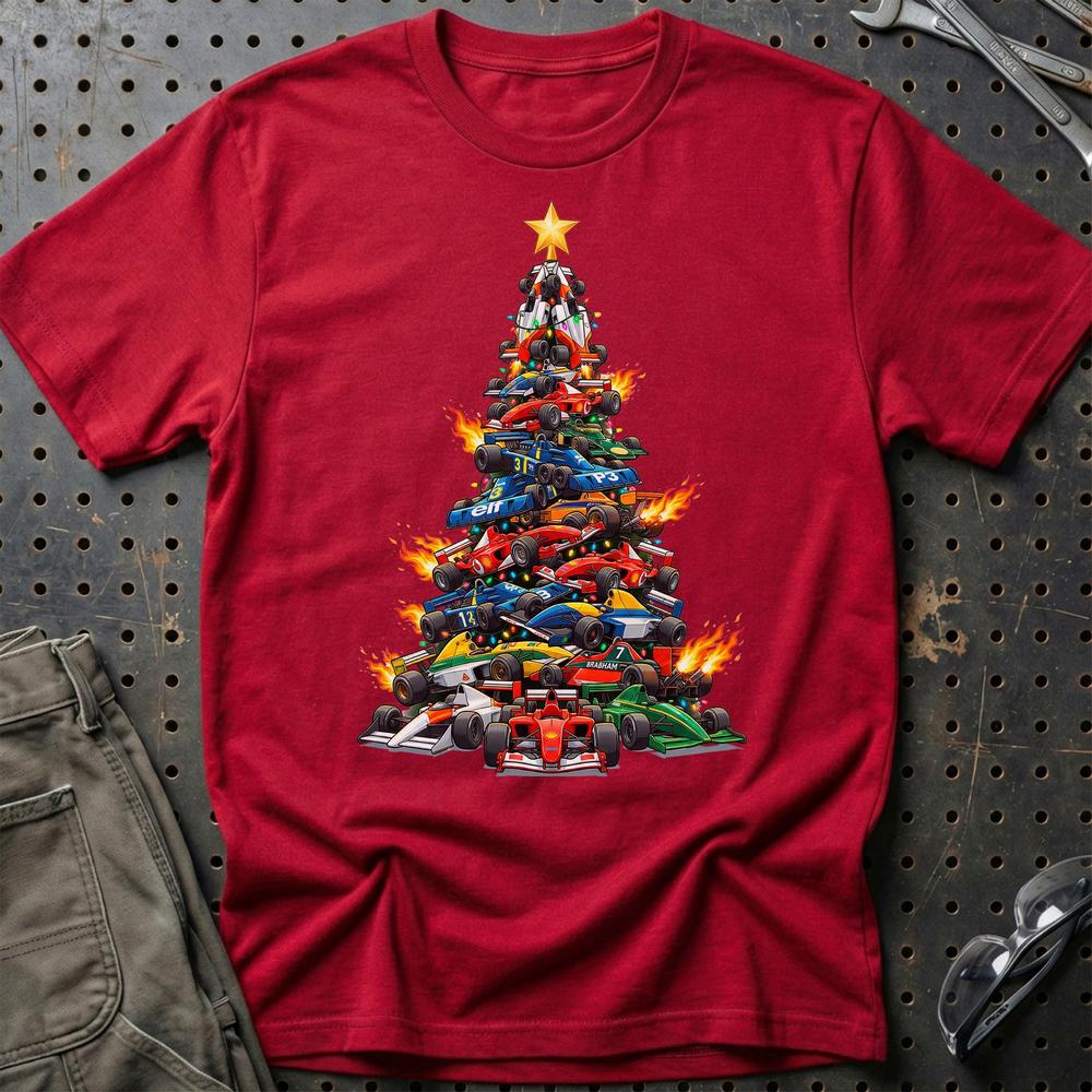 Formula 1 Juletræ Christmas Tree - Unisex T-Shirt-Beklædning-Formula 1-Rød-S-Garage Culture Shop- garage - man cave - merchandise